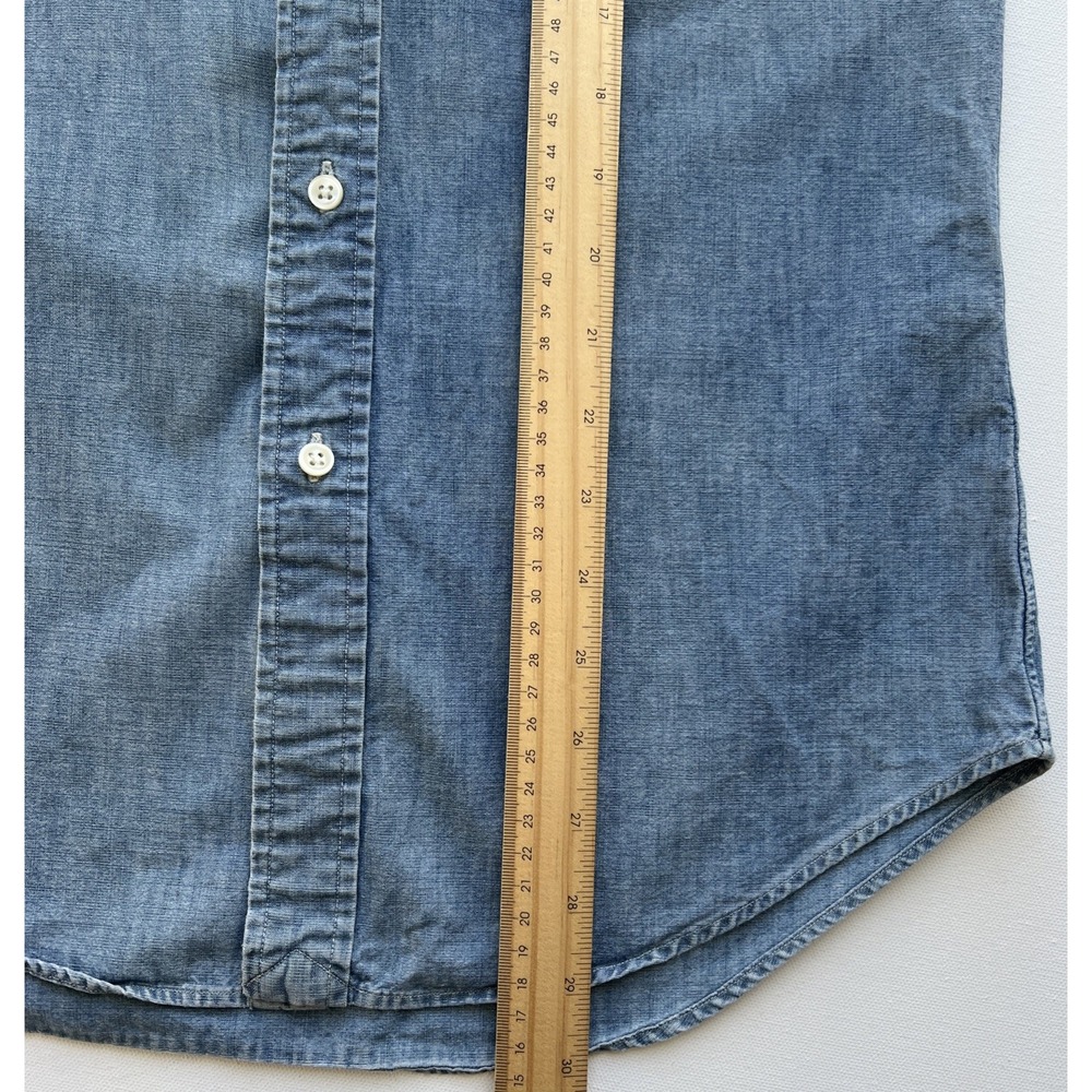 Polo Ralph Lauren Shirt Mens S Slim Fit Chambray Blue Long Sleeve Distressed - Picture 4 of 12
